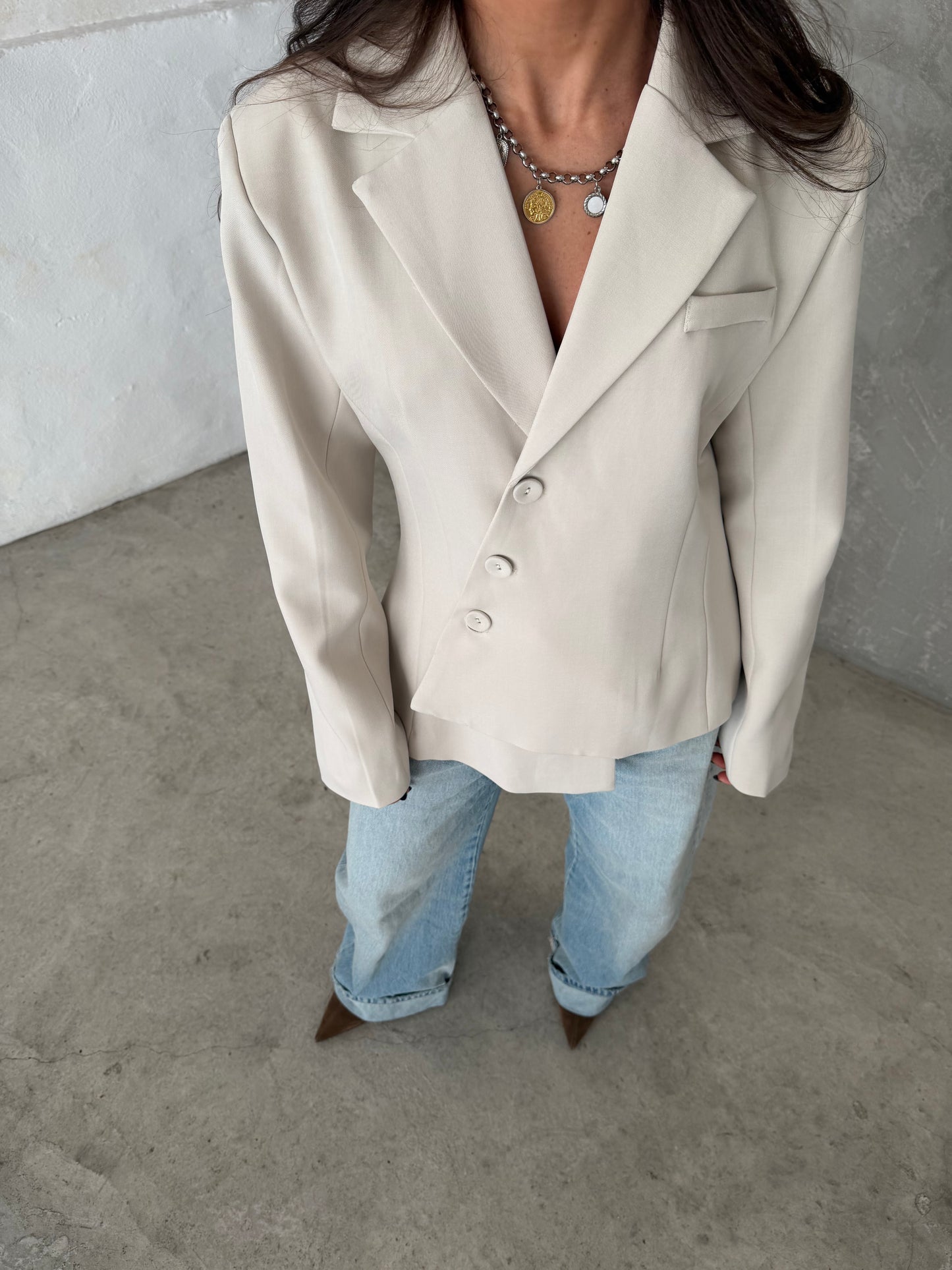 Asymmetric Off White Blazer