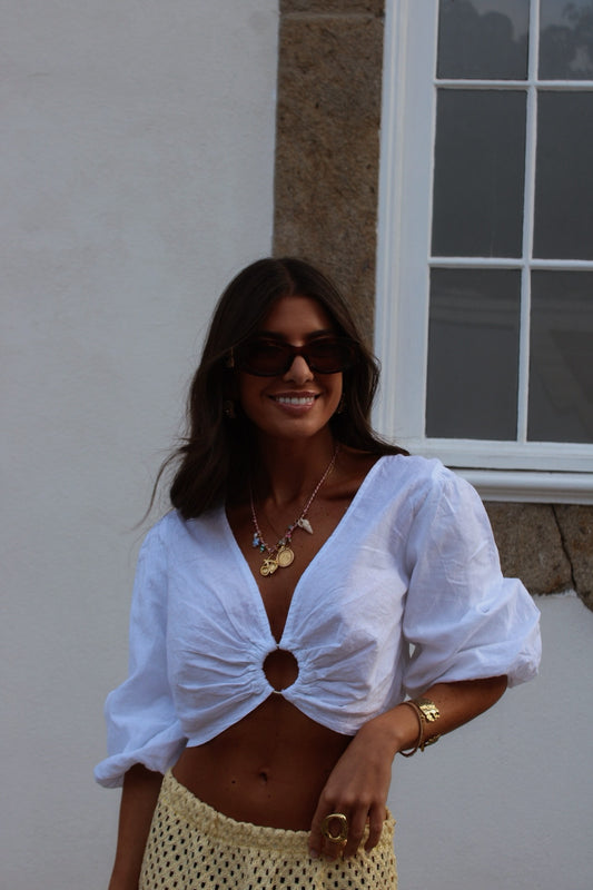 White Crop Top with Cut-Out Detail