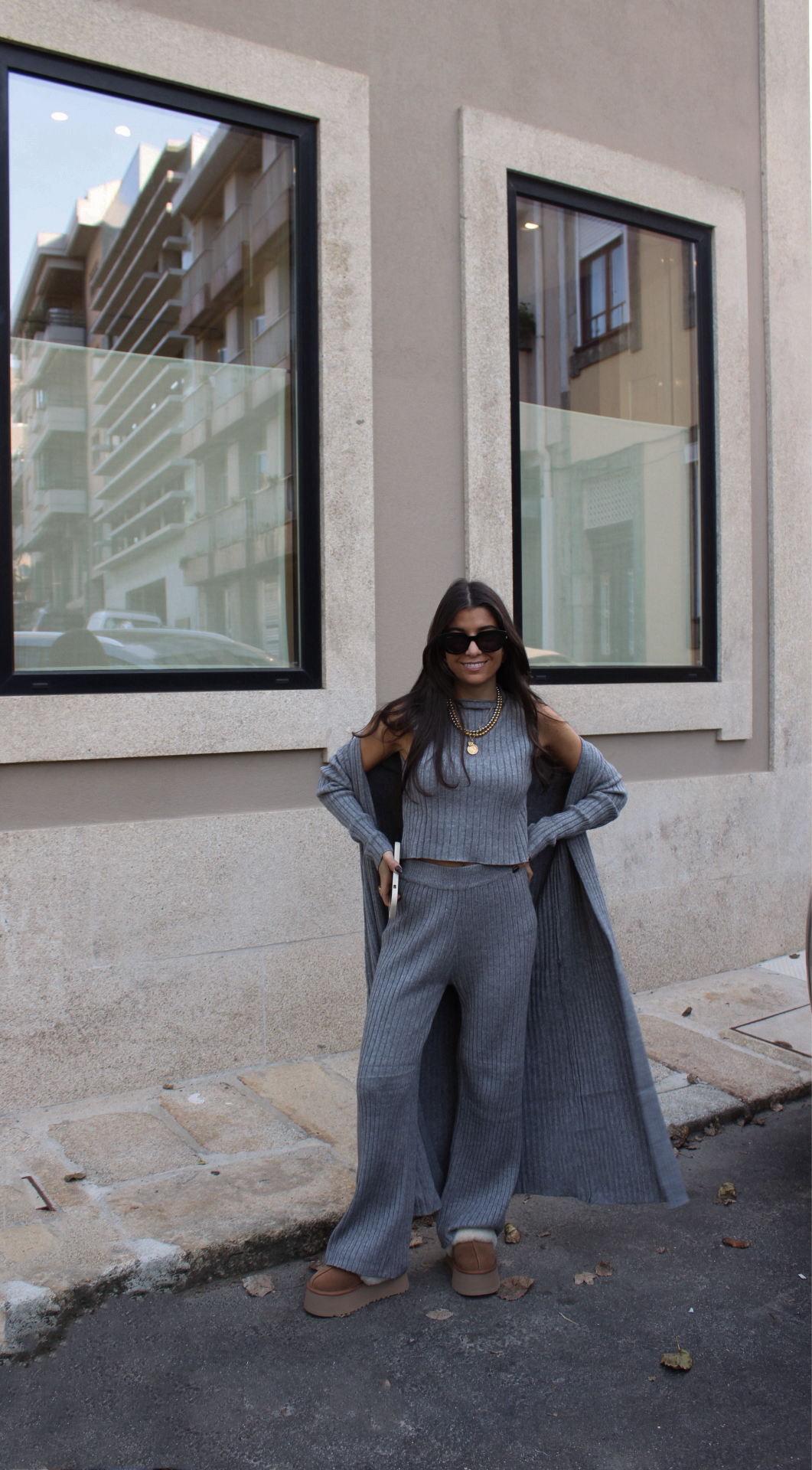 CONJUNTO MALHA CANELADA CINZA