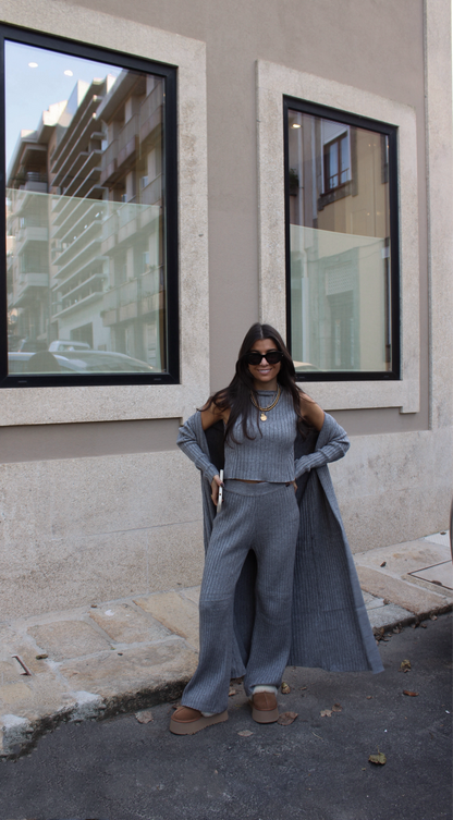 CONJUNTO MALHA CANELADA CINZA