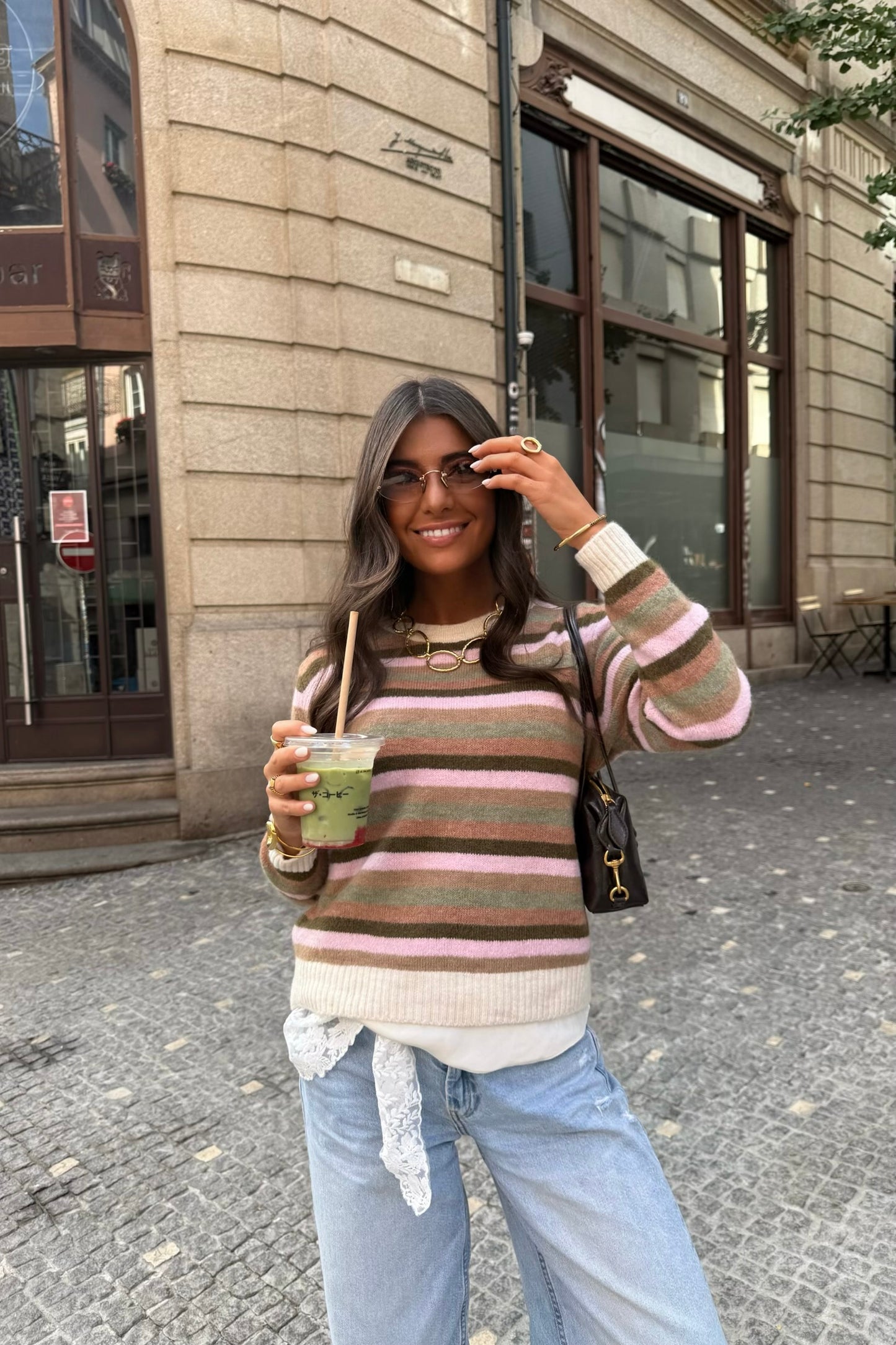 Pastel Striped Sweater in Green & Pink