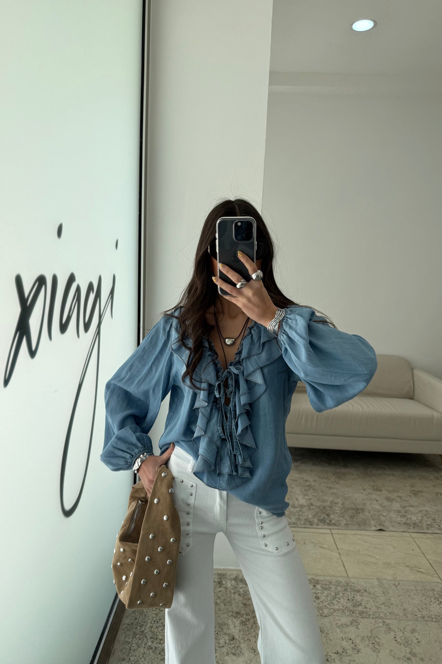 Ruffled Blouse in Light Blue