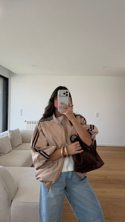 Beige Trench Bomber Jacket