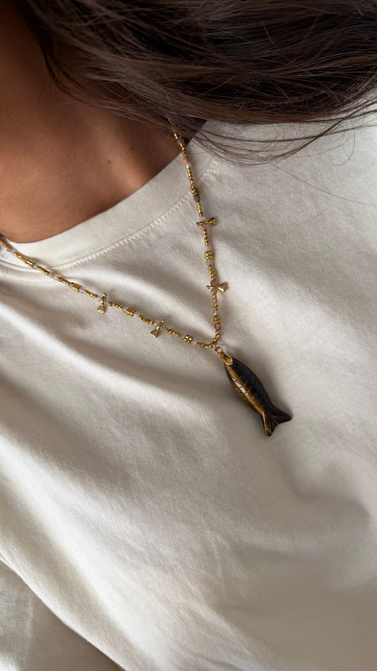 Amber Fish Charm Necklace