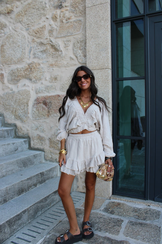 Neutral Sand Co-ord: Shorts and Crop Top
