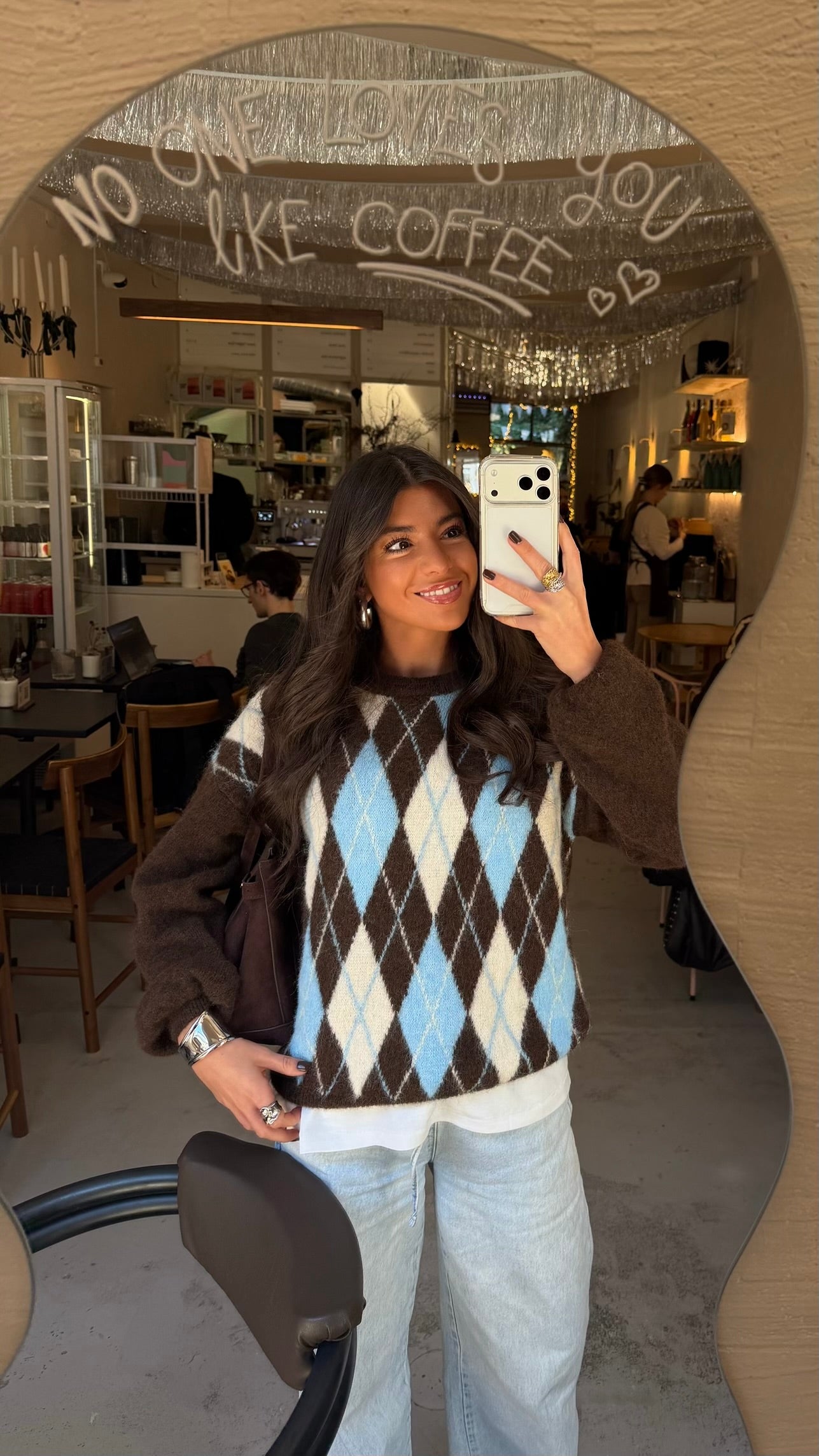 Brown & Sky Blue Argyle Knit Sweater