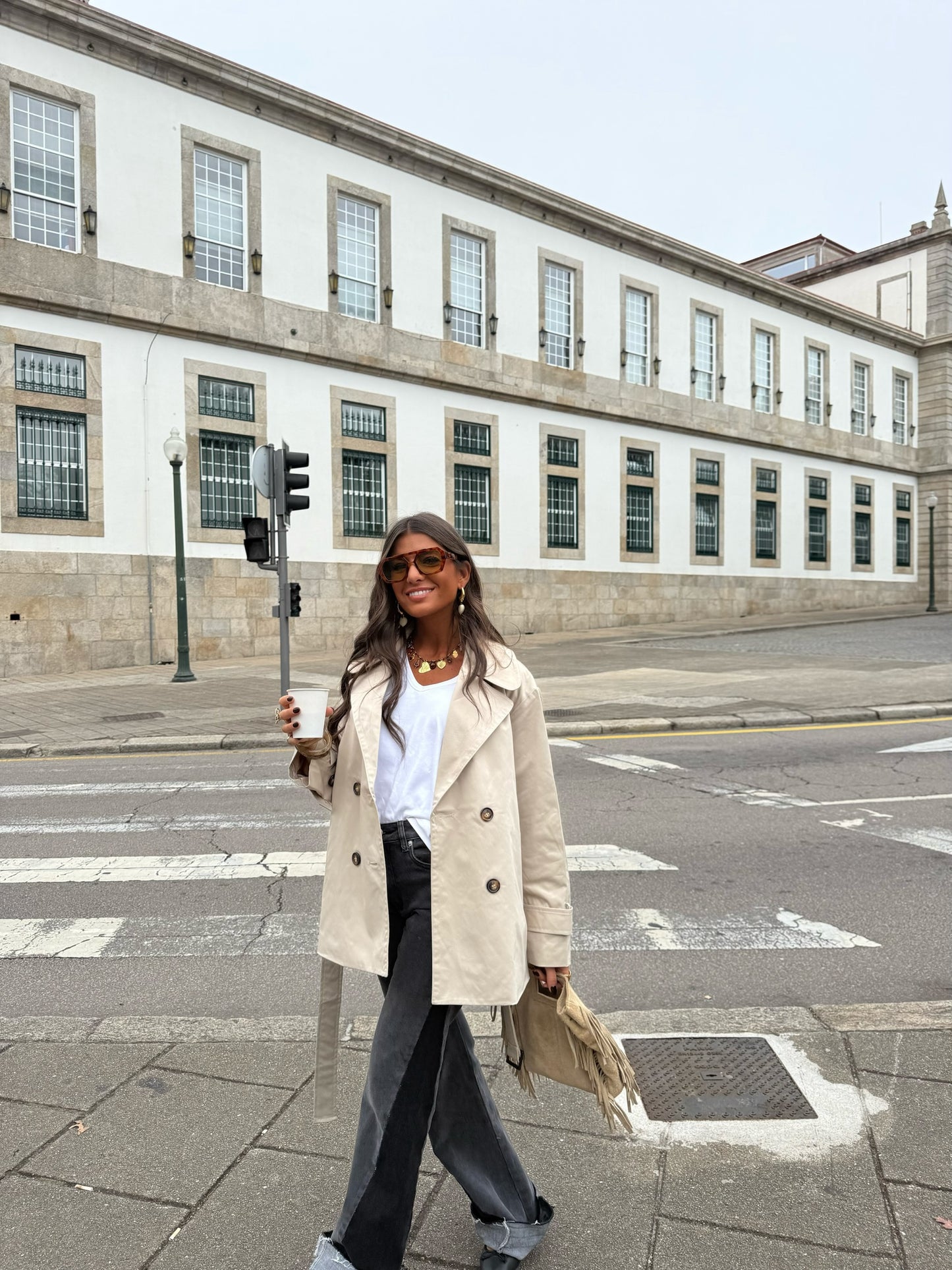 Belted Trench Coat in Beige