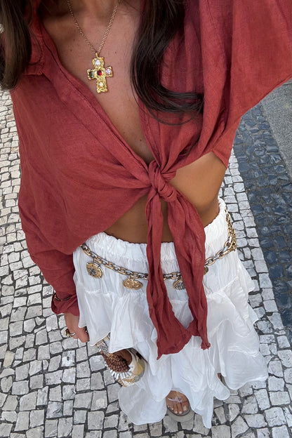 Terracotta Linen Cropped Shirt