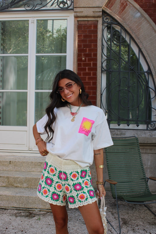 Crochet Shorts – Pink & Green (Lined)
