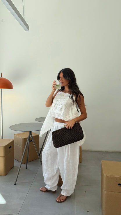White Embroidered Panel Top