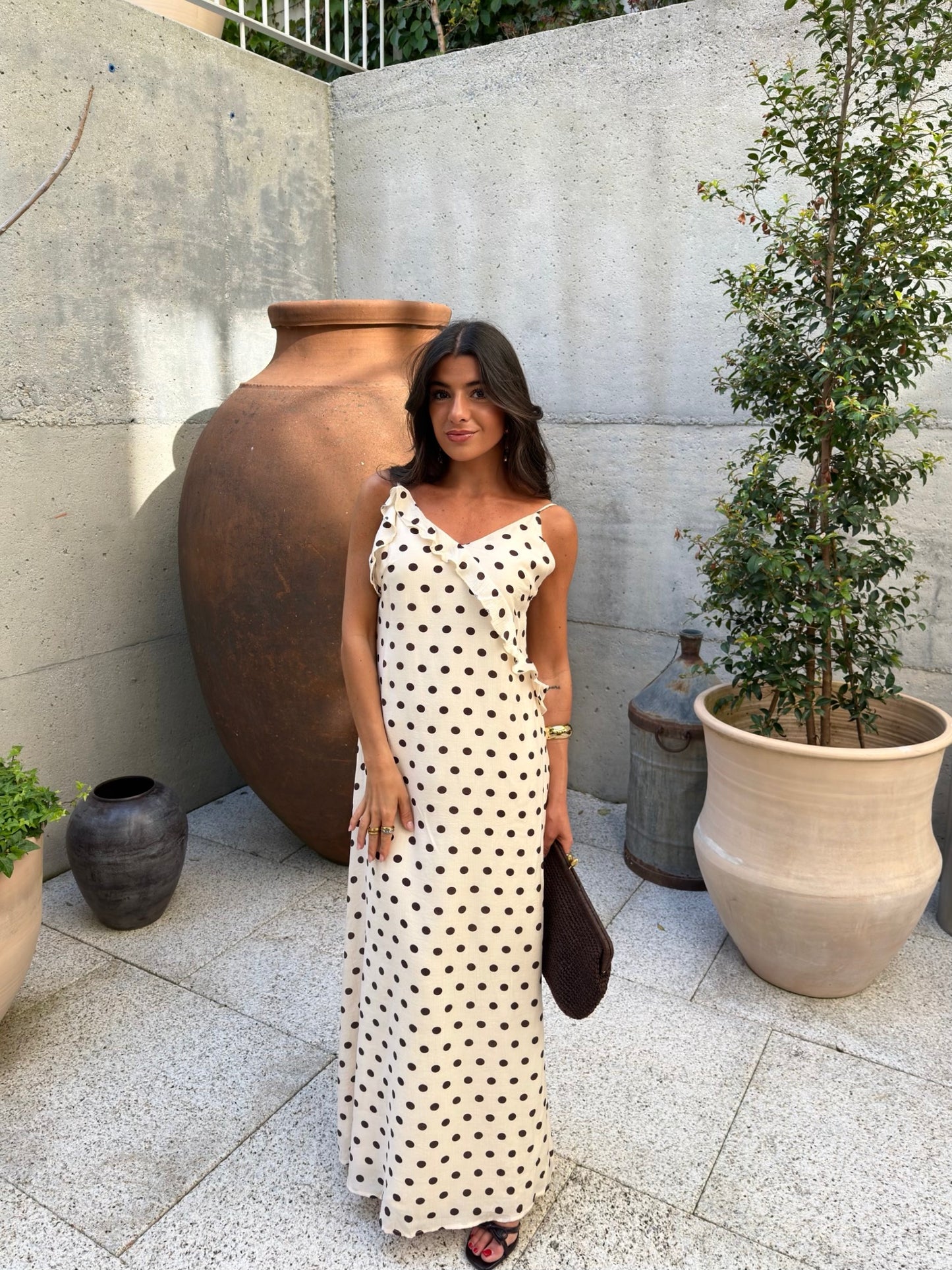Polka Dot Ruffle Maxi Dress