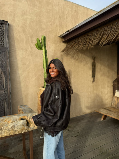 Chocolate Faux Fur Lined Aviator Jacket