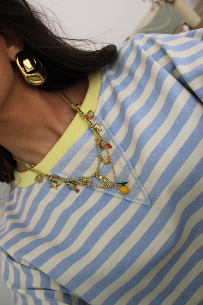 Colored Wire Necklace with Steel Charms
