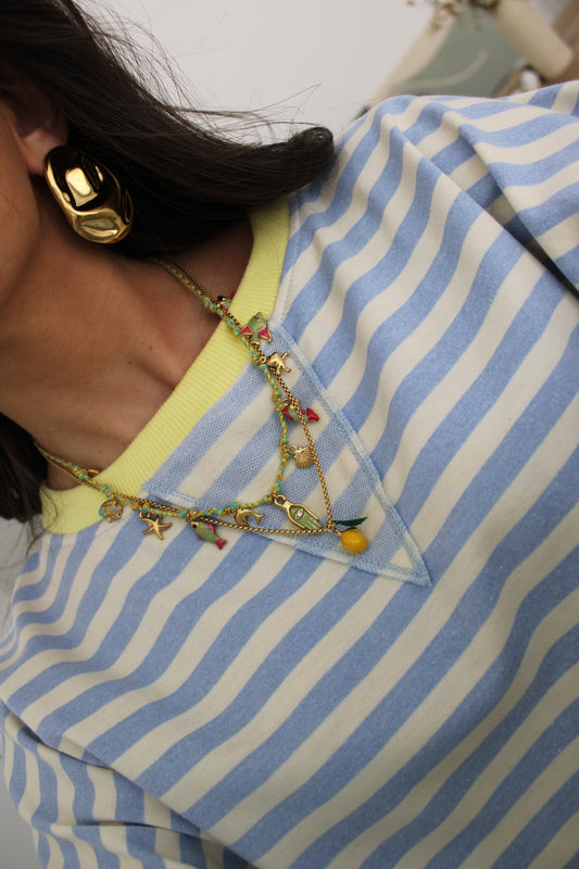 Colored Wire Necklace with Steel Charms