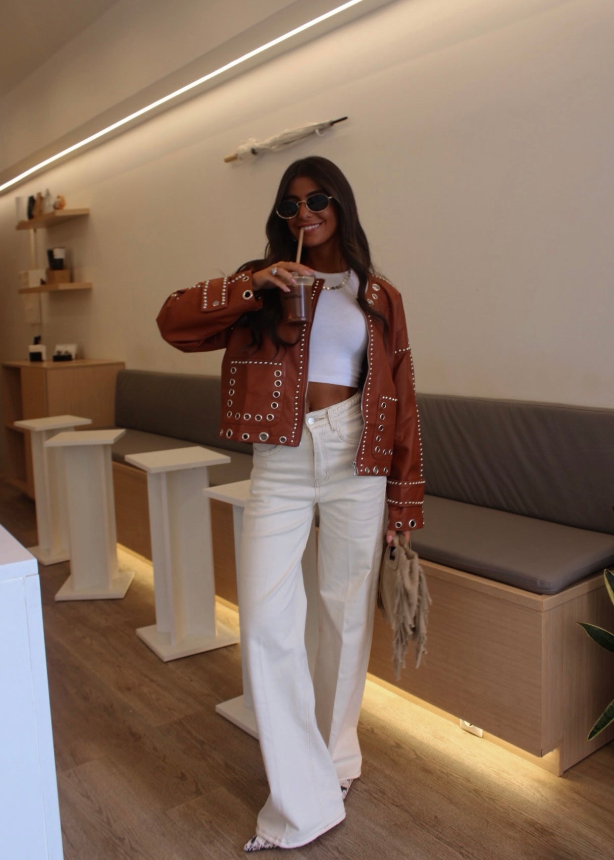 Studded Eyelet Jacket in Terracotta