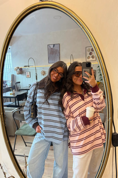 Rose & Burgundy Striped Polo Sweater