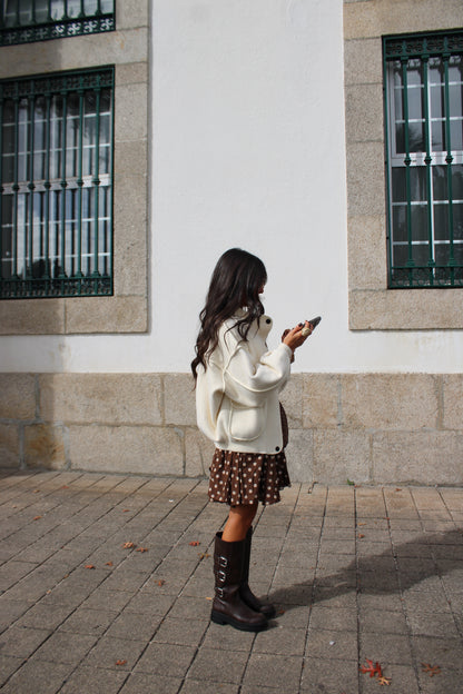 Polka Dot Pleated Skirt in Brown