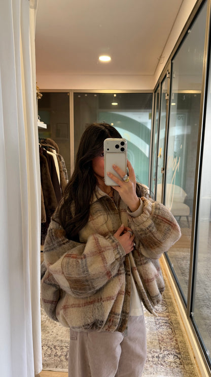 Plaid Wool-Blend Bomber Jacket