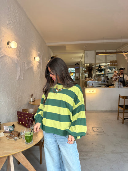 Matcha Mood Striped Sweatshirt