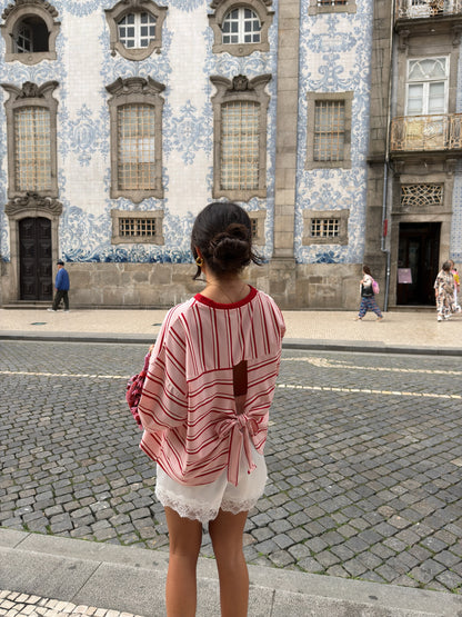 Cherry Bow Striped Open-Back Tee