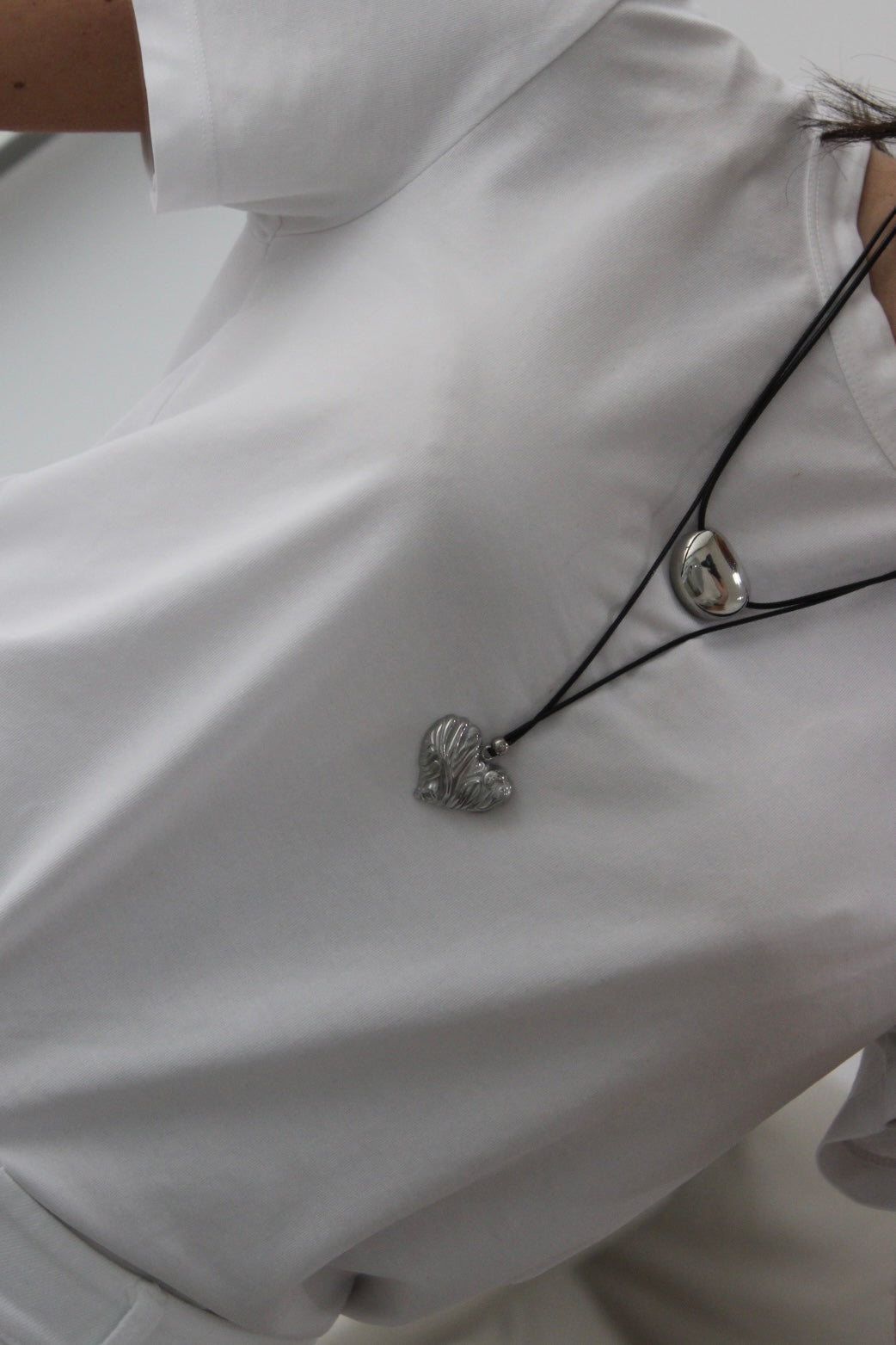 Black String Necklaces with Stainless Steel Pendant