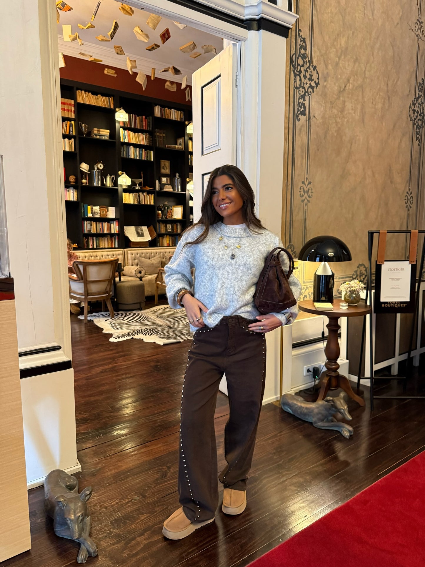 Brown Studded Wide-Leg Pants