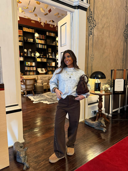 Brown Studded Wide-Leg Pants