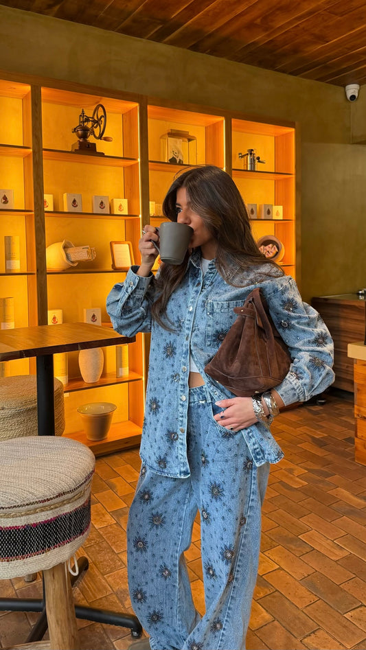 Denim Co-Ord with All-Over Embroidery