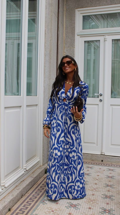 Azure Ikat Maxi Dress