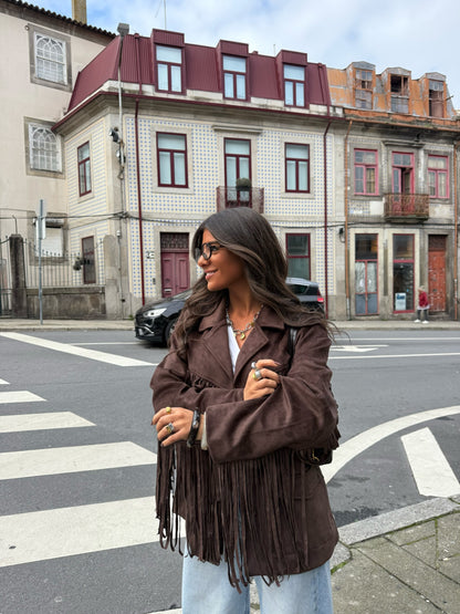 Western-Inspired Suede Fringe Blazer