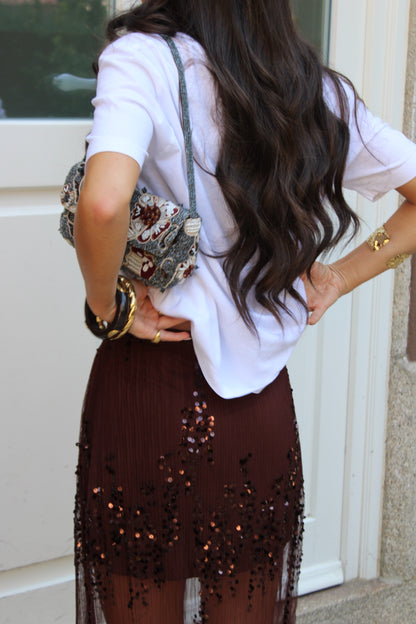Espresso Glow Sequin Maxi Skirt