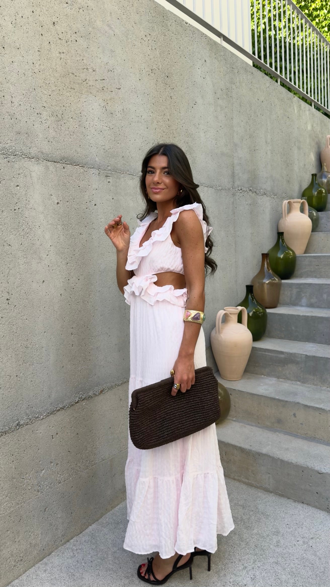Baby Pink Ruffle Cut-Out Maxi Dress