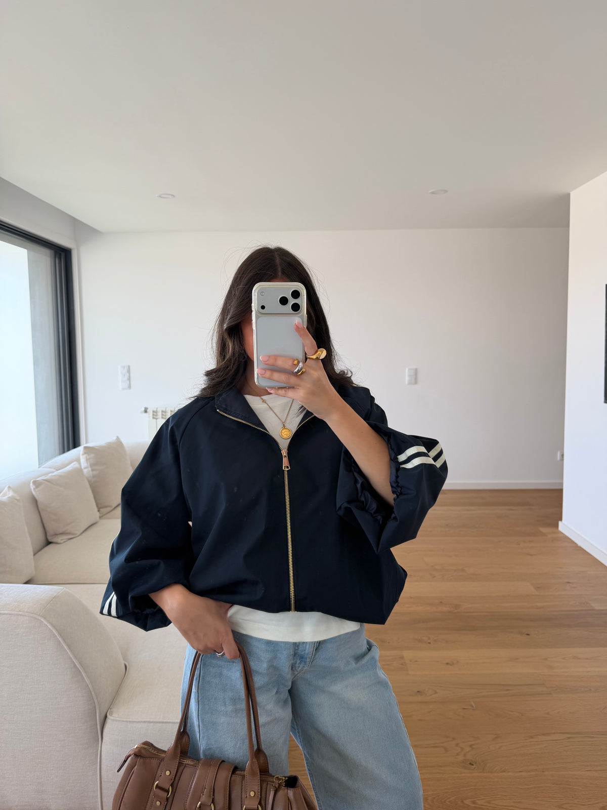 Navy Trench Bomber Jacket