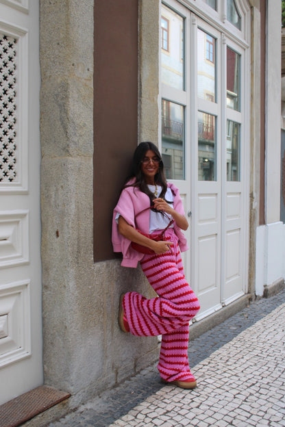 Striped Knit Pants in Pink & Red