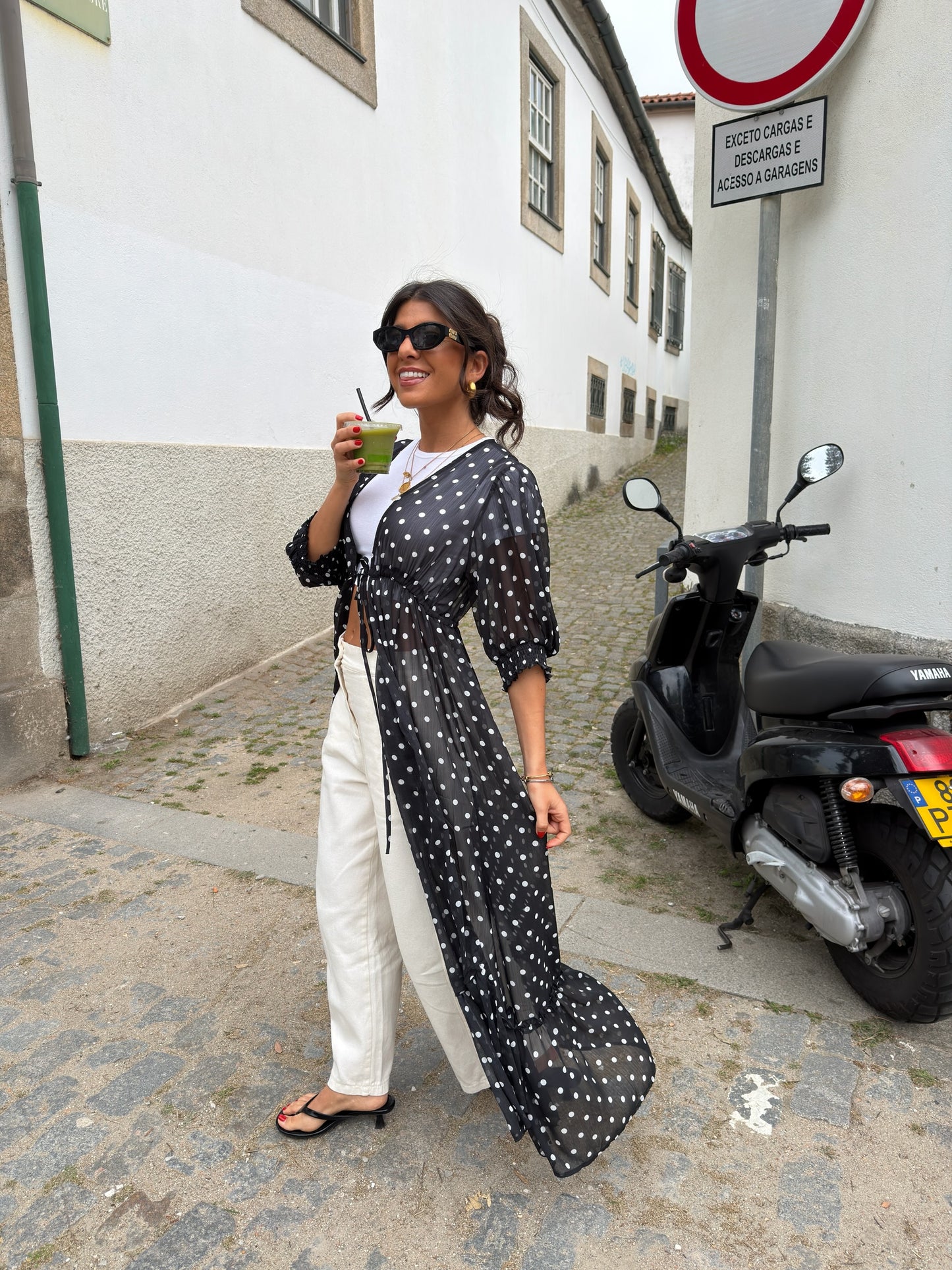 Polka Dot Sheer Maxi Kimono