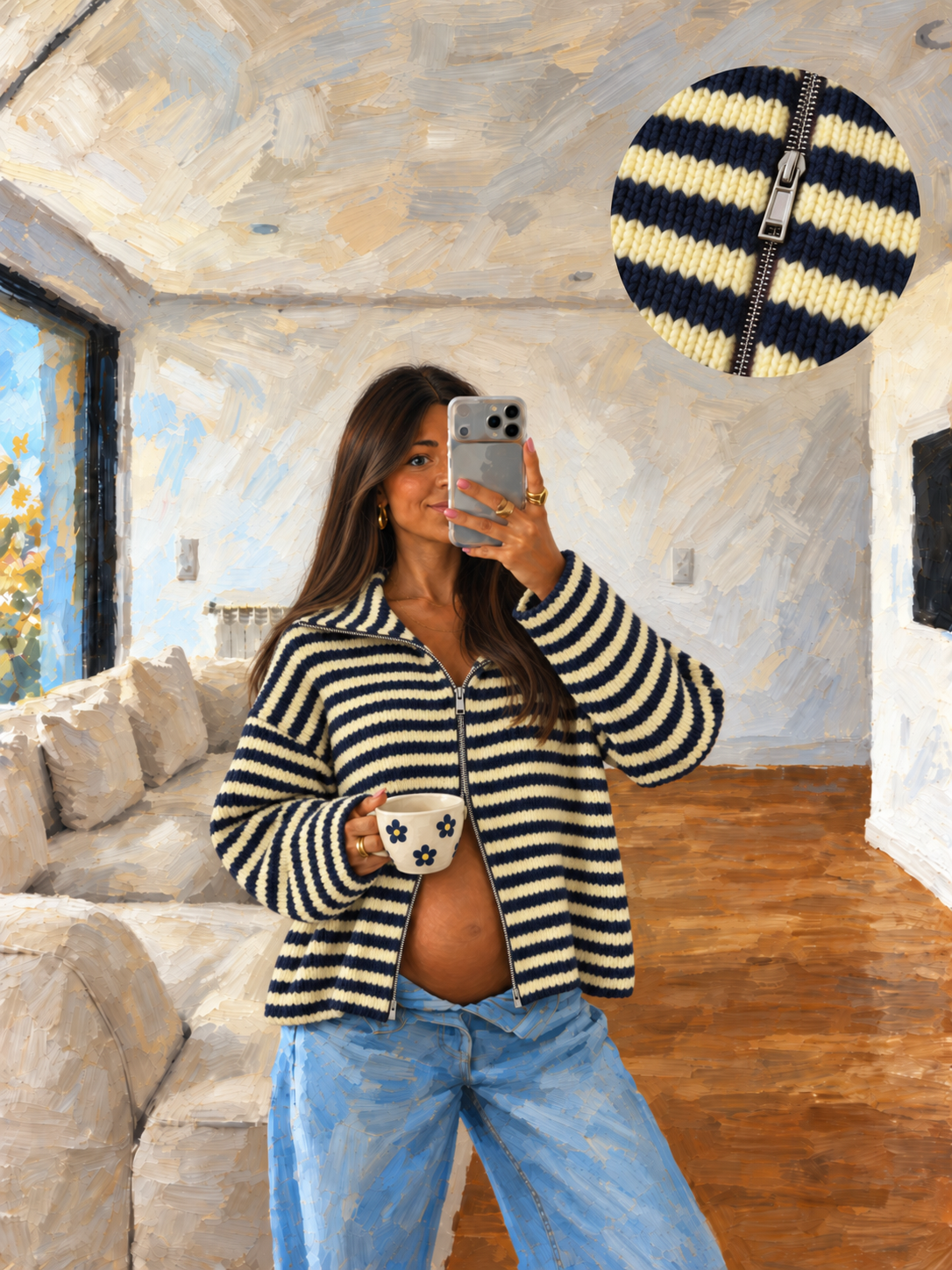 Striped Zip Cardigan