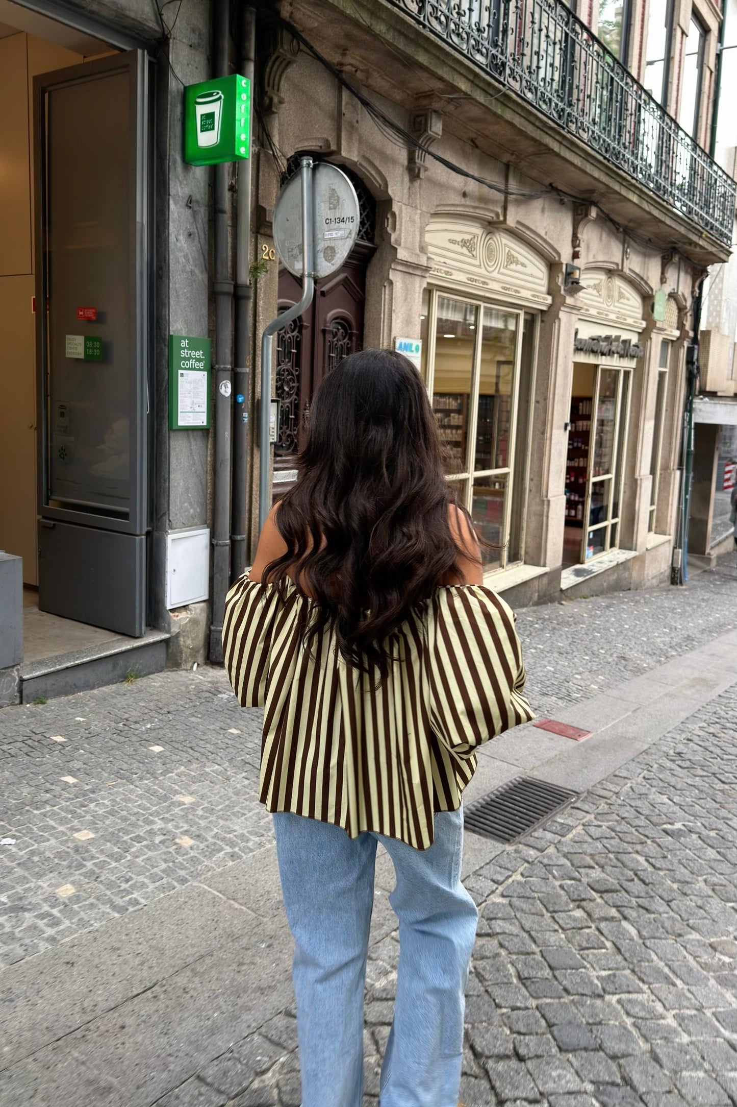 Honey & Mocha Striped Off-Shoulder Top