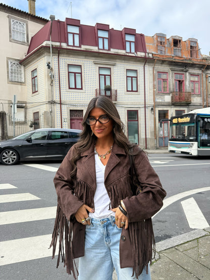Western-Inspired Suede Fringe Blazer