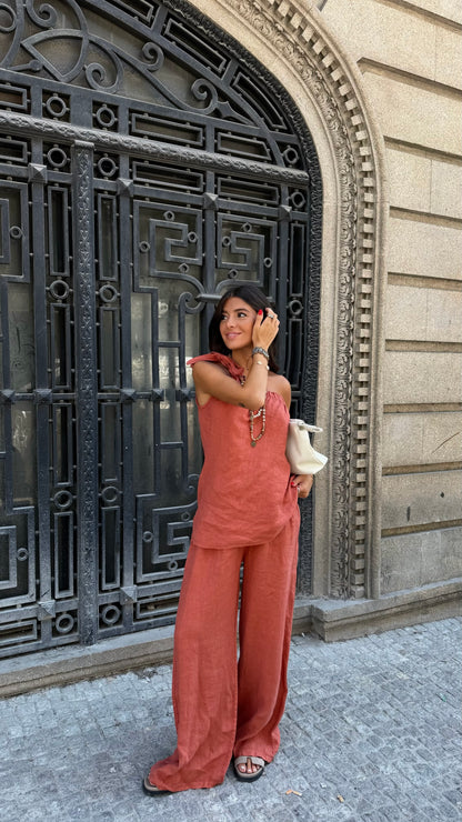 Terracotta Linen Two-Piece Set
