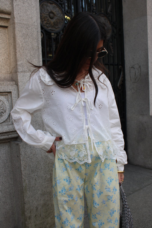 Blouse with Lace and English Embroidery Details