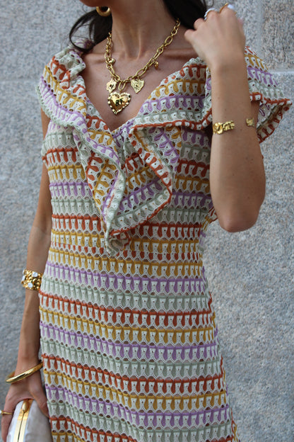 Crochet Long Dress in Soft Pastel Tones