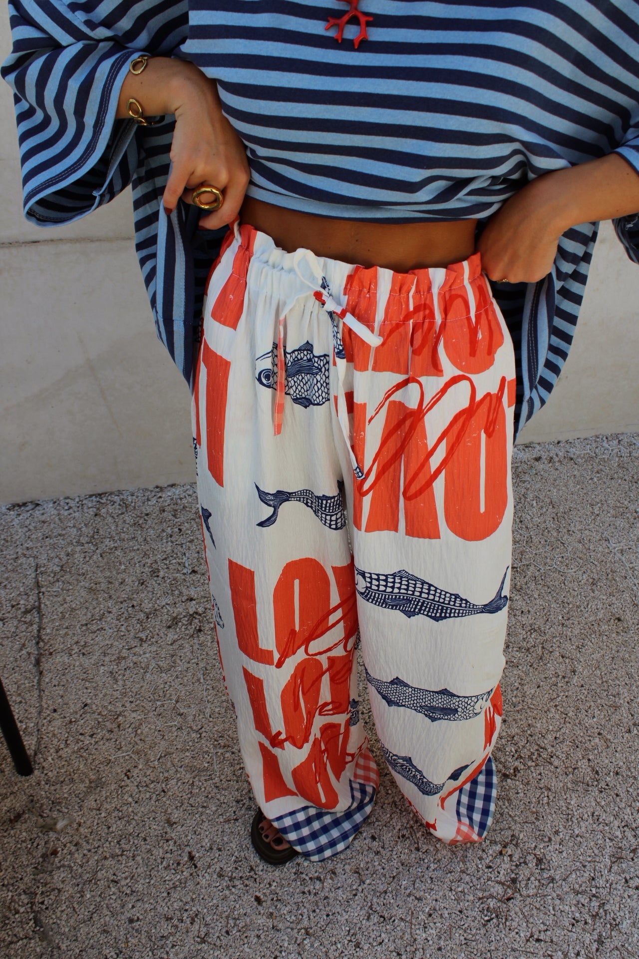 Sardine Print Flowy Pants