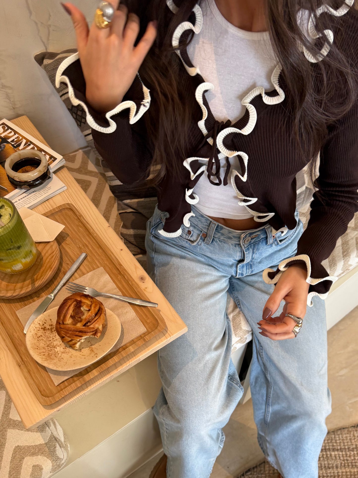 Chocolate Contrast Trim Cardigan