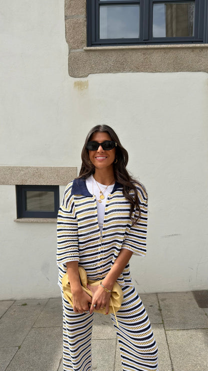 Golden Coast Stripe Crochet Jacket