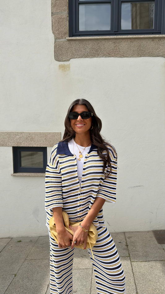 Golden Coast Stripe Crochet Jacket