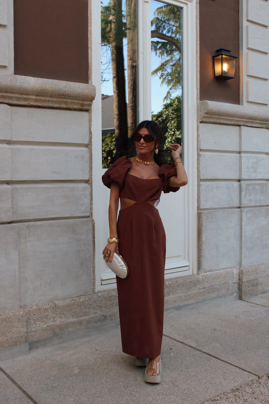 Cut-Out Maxi Dress in Brown
