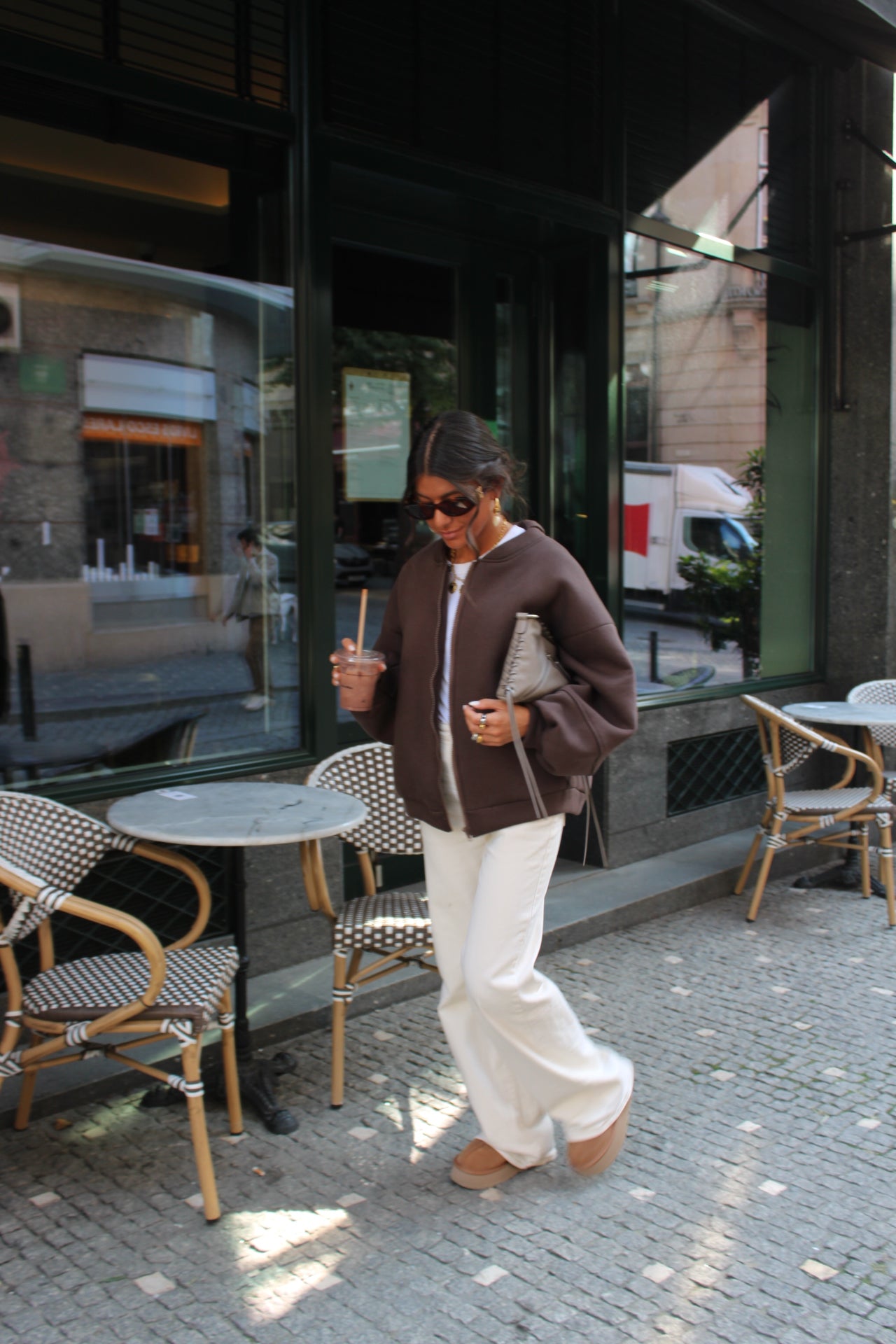 Love Back Bomber Jacket in Brown & Off-White