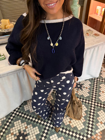 Navy Off-Shoulder Mohair Sweater