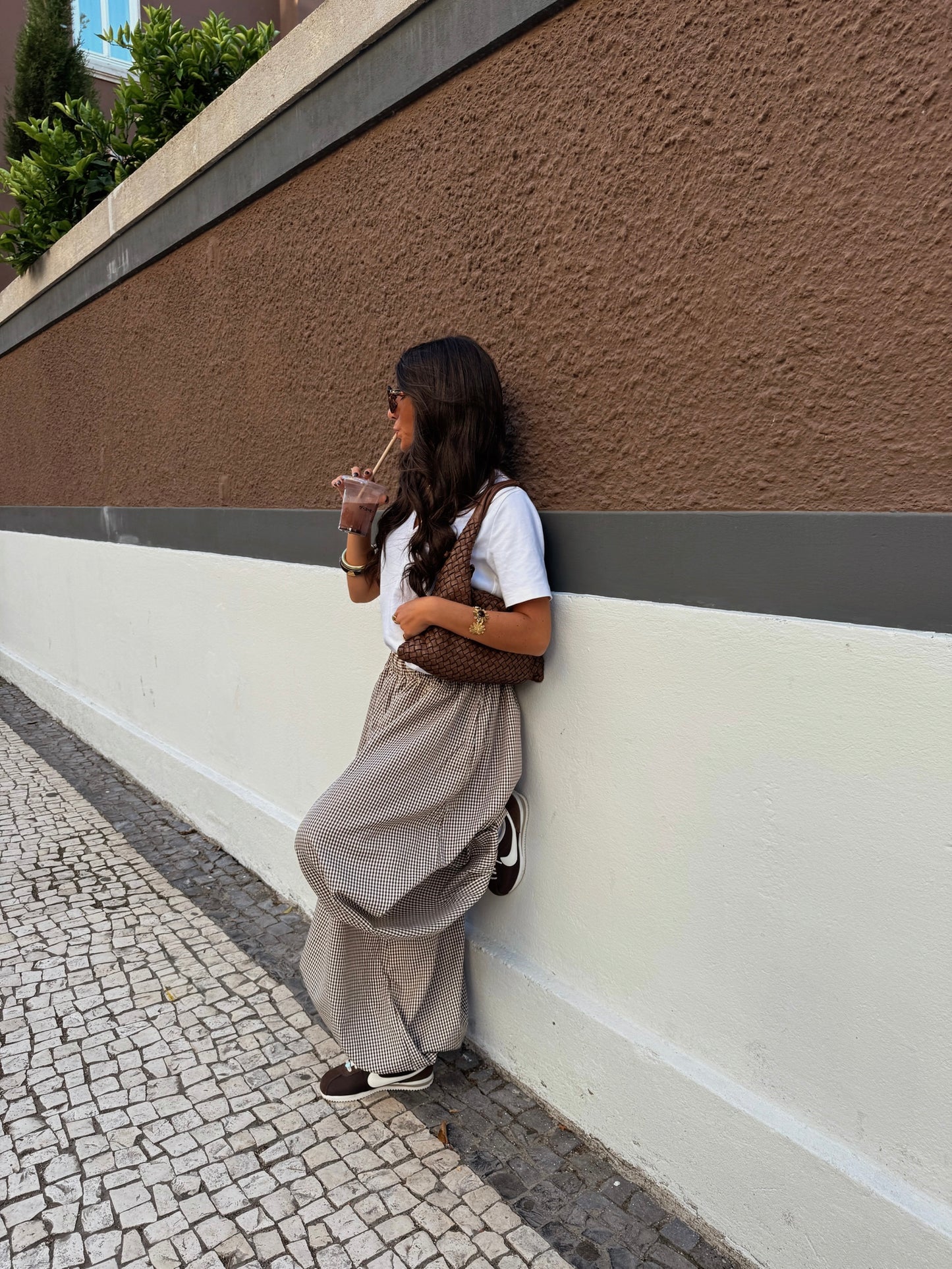 Brown Vichy Balloon Pants