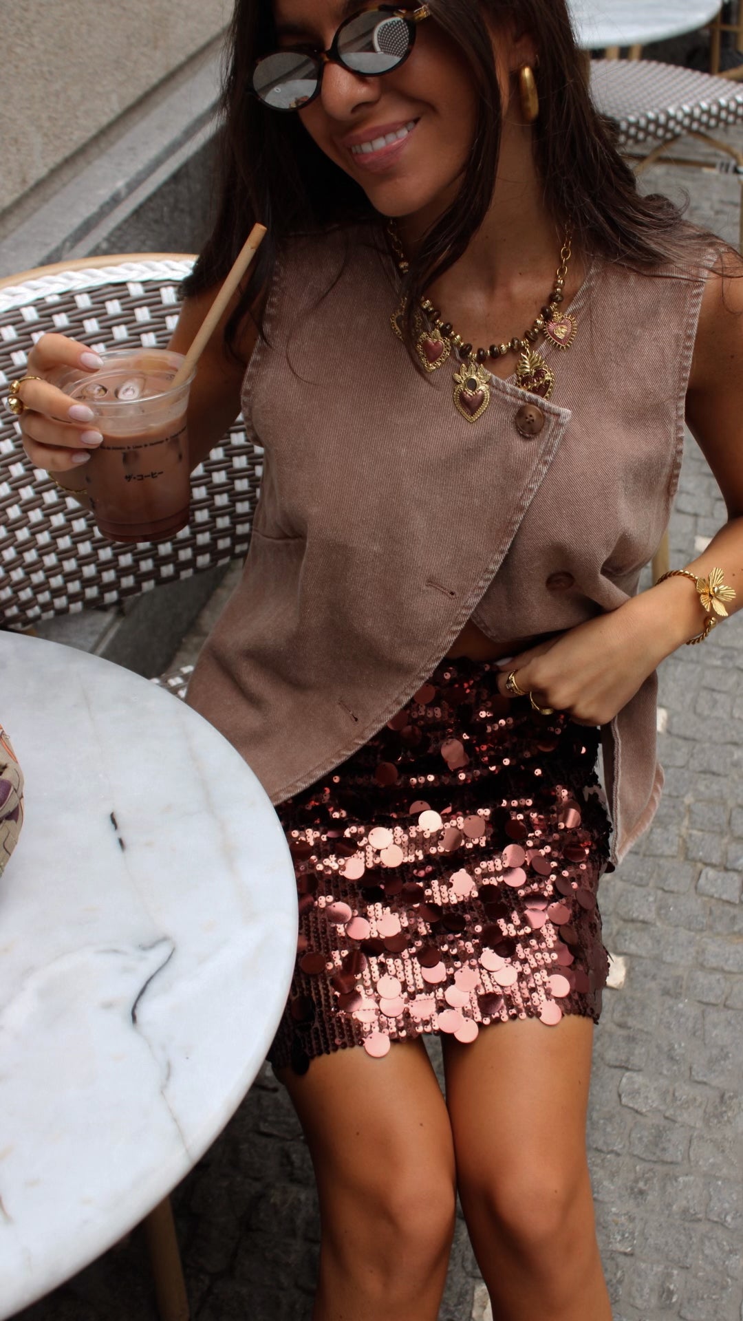 Taupe Denim Buttoned Vest